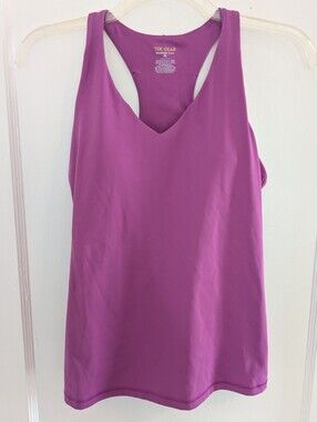 Women's M V-Neck Sleeveless Purple Workout Tank Top Built in Bra Removable Pads